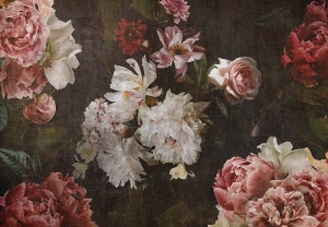 Papier peint Fleurs en blanc et rose sur fond sombre - 14527