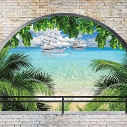 Papier peint - vue d'une terrasse en bord de plage - 2842