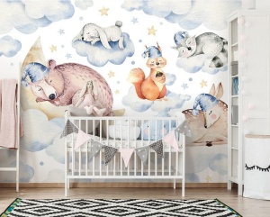 Papier peint d'animaux pour chambre d'enfants - Dormir dans les nuages - 13671