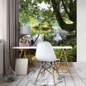 Papier peint nature d'arbres verts au bord du lac - 10222A