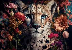 Papier peint Un guépard parmi les fleurs - 14666
