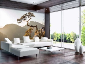 Arbre solitaire, paysage de montagne en arrière-plan - 10511