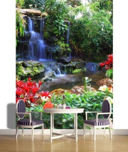 Cascades de jardin zen avec des fleurs - 166A