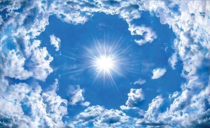 Papier peint - Ciel bleu, nuages ​​blancs et soleil - 2305