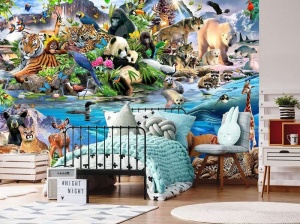 Papier peint pour chambre d'enfants - Animaux de tous les continents - 12843