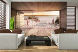 Papier peint - Terrasse sur une belle plage de sable - 3290