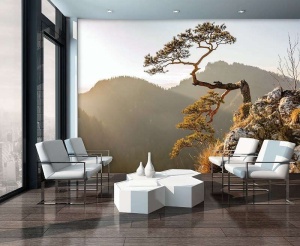 Arbre solitaire, paysage de montagne en arrière-plan - 10511