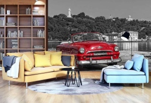 Papier peint - Accent rouge de voiture rétro - 11859