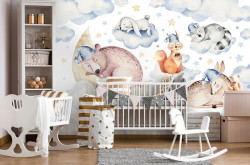 Papier peint d'animaux pour chambre d'enfants - Dormir dans les nuages - 13671