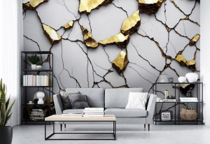 Papier peint Structure Marbre Blanc Or Glamour - 14575