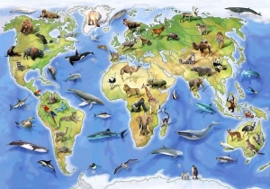 Papier peintpour chambre d'enfants - Carte du monde animal - 12844