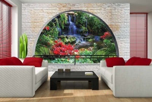 Vue 3D du jardin zen depuis une arche - 2838