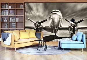 Poster en noir et blanc d'ancien avion - 11728