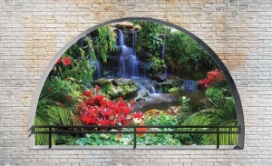 Vue 3D du jardin zen depuis une arche - 2838