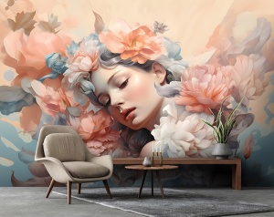 Papier Peint Femme et composition florale - 14664