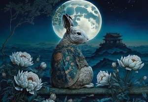 Papier Peint Lapin sur le fond de la lune - 14674