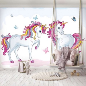 Papier peint pour chambre de filles - Licornes - 12550