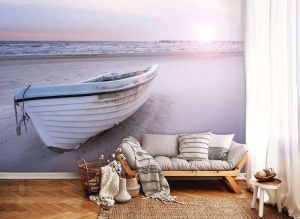 Bateau sur une plage de sable au coucher du soleil - 13050