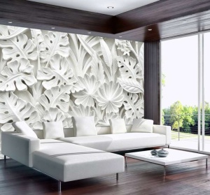 Décor mural avec effet 3D - Feuilles de palmier en plâtre -10052