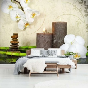 Décoration murale zen - Orchidées, pierres et bougies -13018