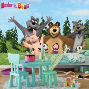 Papier peint - Masha et l'ours applaudissant des personnages - 13666
