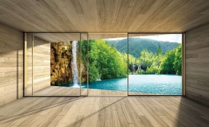 Papier peint terrasse, lac et cascade - 3314