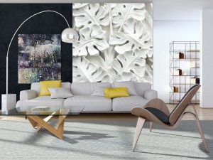 Papier peint avec effet 3D - Feuilles de palmier en gypse - 10052A