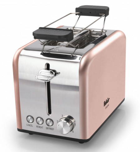 Prajitor de paine Fakir Calypso, 850W, 2 felii, Grad de rumenire ajustabil, 6 trepte, Inox, Functie dezghetare, Roz