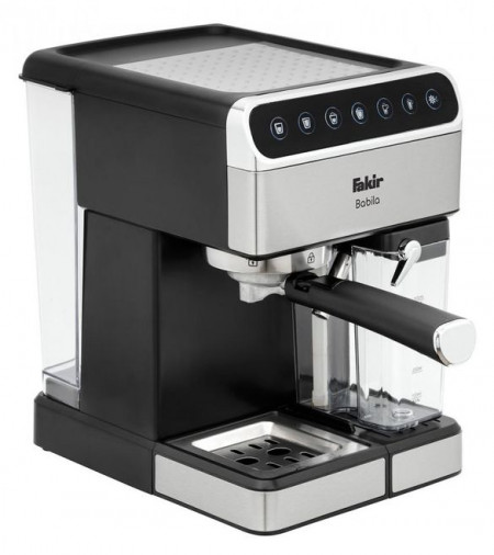 Espressor de cafea Fakir Babila, 15 bari, 1350W, Rezervor apa 1,8L, Rezervor lapte 0,5L, Functioneaza cu cafea macinata si poduri tip ESE, Panou Touch, Carcasa Inox