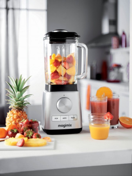 Power Blender MAGIMIX, 1300 W, 22,000 rpm, vas din sticlă 1,8 L, 3 ani garanție, crom mat