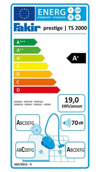 Aspirator cu sac Fakir AirWave TS2000, A+AA, Fabr. in Germania, Filtru HEPA, 500 W, 70dB, Tub telescopic, Sac 4.5 l, Galben/Negru