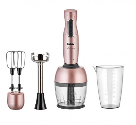 Mixer vertical Fakir Lucca Q, 1000 W, Tocator 1,5l, Teluri inox, Tija cu 4 lame inox, Vas 900 ml, Roz