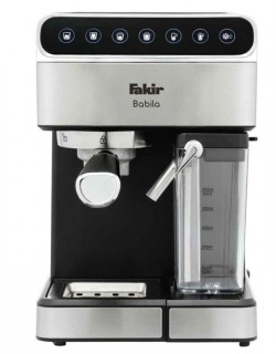 Espressor de cafea Fakir Babila, 15 bari, 1350W, Rezervor apa 1,8L, Rezervor lapte 0,5L, Functioneaza cu cafea macinata si poduri tip ESE, Panou Touch, Carcasa Inox
