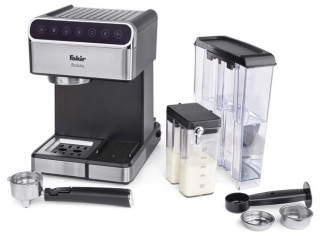 Espressor de cafea Fakir Babila, 15 bari, 1350W, Rezervor apa 1,8L, Rezervor lapte 0,5L, Functioneaza cu cafea macinata si poduri tip ESE, Panou Touch, Carcasa Inox