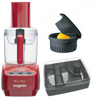 Robot multifunctional MAGIMIX Le Mini Plus, motor profesional cu 30 ani garantie, fabricat in Franta, razuire, framantare, feliere, maruntire, presa citrice, Rosu