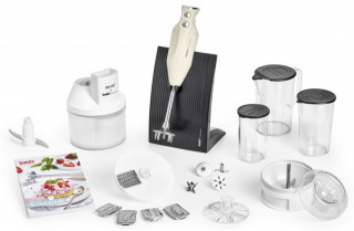 BAMIX Baking 200W, 4 lame, SliceSy, Procesor, Motor profesional, Vas 1000ml, Vas 600ml, Vas 400ml, Stand Swissline, Crema