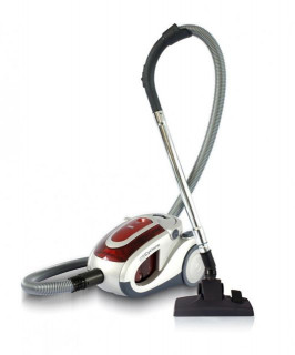 Aspirator fara sac Fakir Clyde, 1 l, Tub telescopic metalic, 750 W, Filtru EPA, Rosu/argintiu