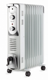 Calorifer electric Fakir RF-09 Turbo Plus, 2400 W, 9 elementi, 4 trepte de putere, Termostat de siguranta, Termostat reglabil, Ventilator, Suport uscare rufe, Gri