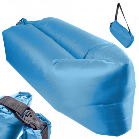 Saltea Auto Gonflabila "Lazy Bag" tip sezlong, 230 x 70cm, culoare Albastru, pentru camping, plaja sau piscina