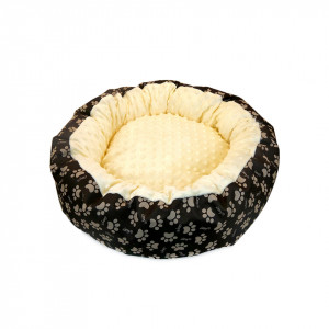 Culcus moale cu perna, pentru caine/pisica, Model Minky, culoare galben, impermeabil, baza antiderapanta, 50 cm