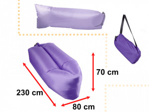 Saltea Auto Gonflabila "Lazy Bag" tip sezlong, 230 x 70cm, culoare Violet, pentru camping, plaja sau piscina
