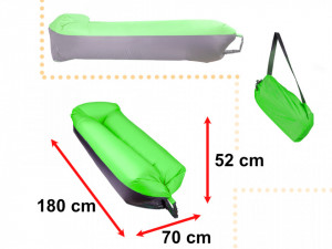 Saltea Auto Gonflabila "Lazy Bag" tip sezlong, 185 x 70cm, culoare Negru-Verde, pentru camping, plaja sau piscina