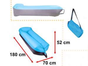 Saltea Auto Gonflabila "Lazy Bag" tip sezlong, 185 x 70cm, culoare Negru-Albastru, pentru camping, plaja sau piscina