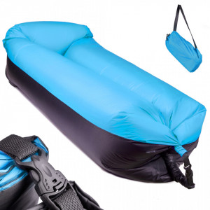 Saltea Auto Gonflabila "Lazy Bag" tip sezlong, 185 x 70cm, culoare Negru-Albastru, pentru camping, plaja sau piscina