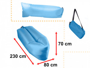 Saltea Autogonflabila "Lazy Bag" tip sezlong, 230 x 70cm, culoare Albastru, pentru camping, plaja sau piscina