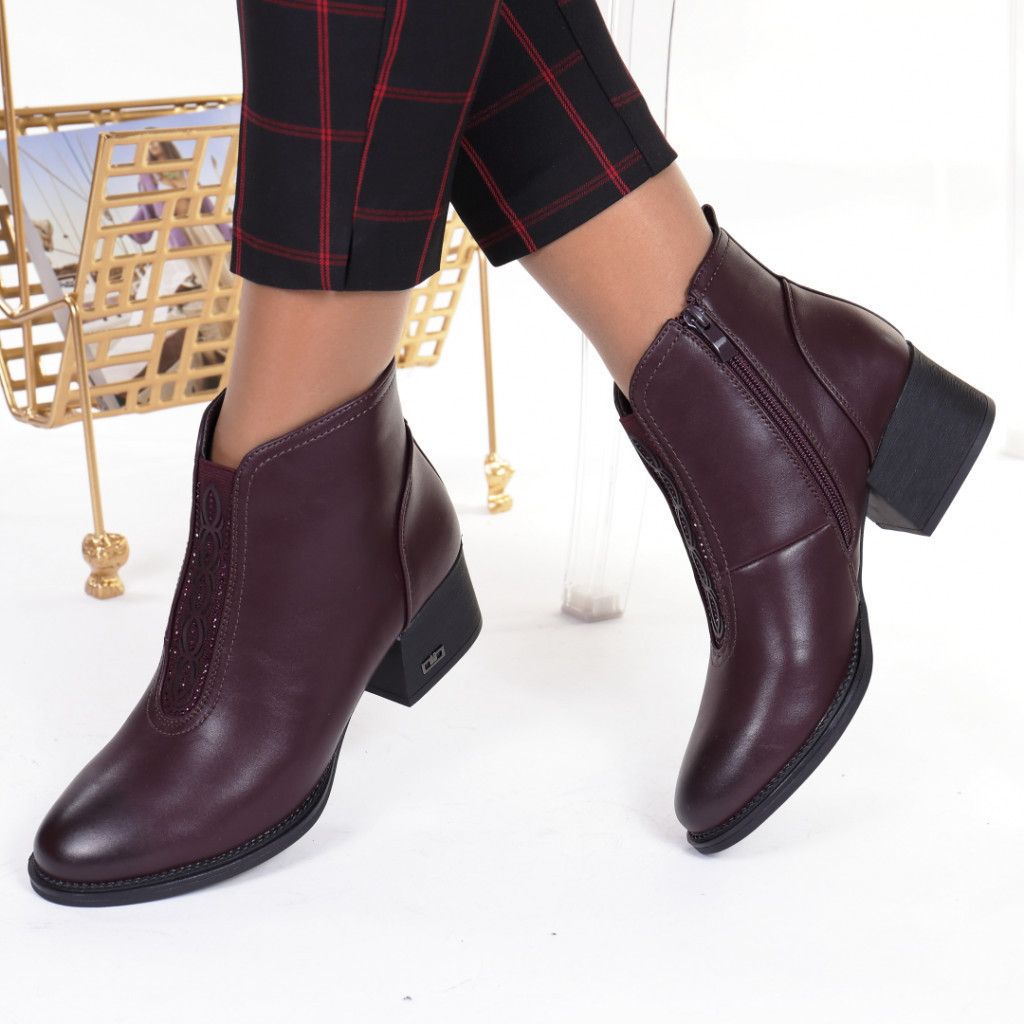 Botine bordo comode cu toc mic ariana