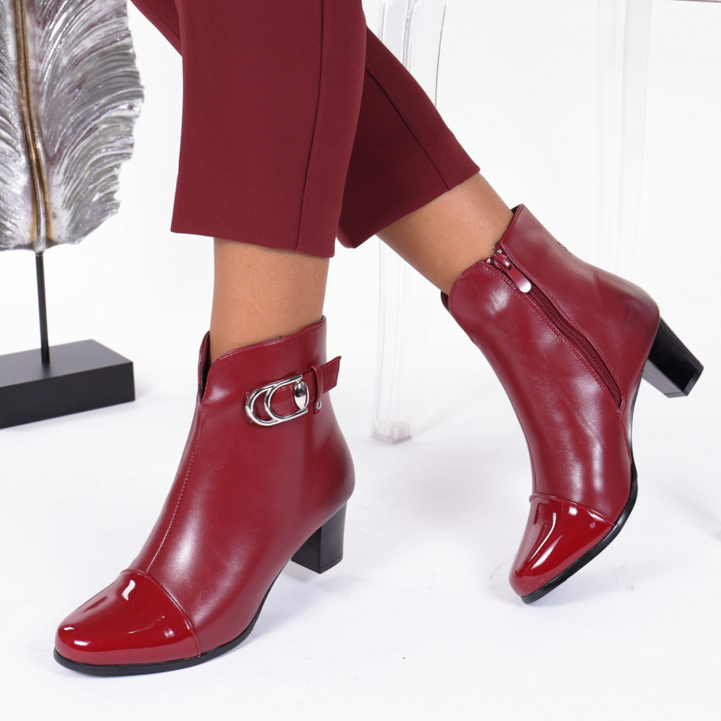 Botine bordo piele ecologica cu varf lacuit milena