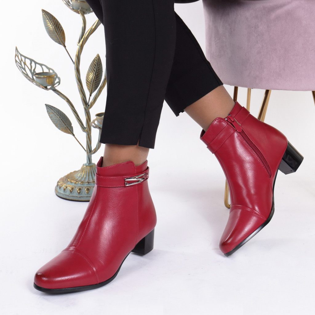 Botine casual bordo din piele ecologica cu toc mic esenia