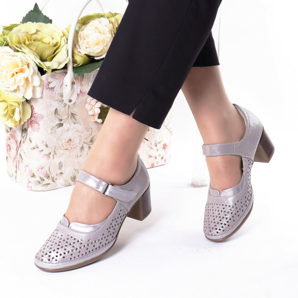 Pantofi silver piele ecologica olaria