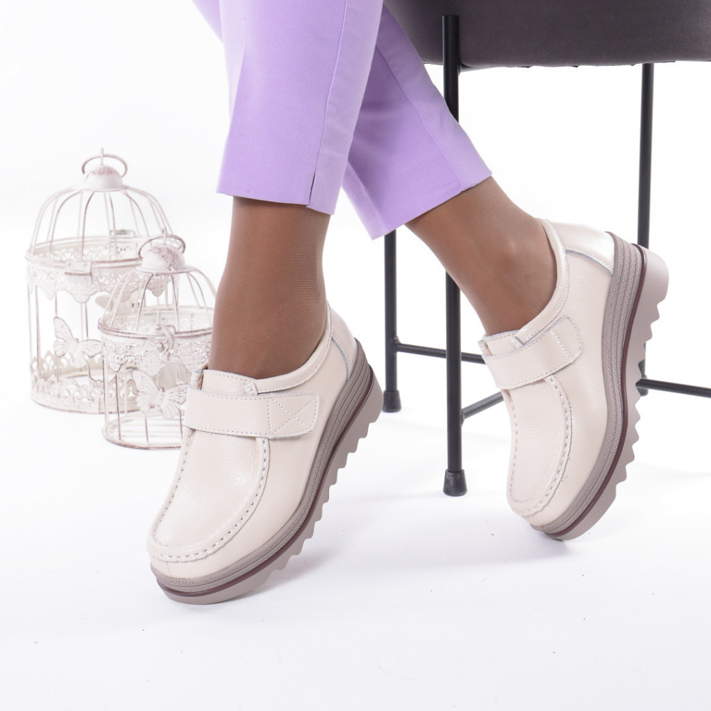 Pantofi piele naturala izora cream